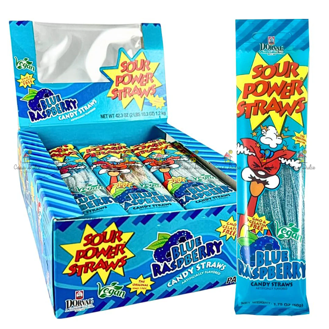 Sour Power - PKG Blue Raspberry Straws 12/24pc